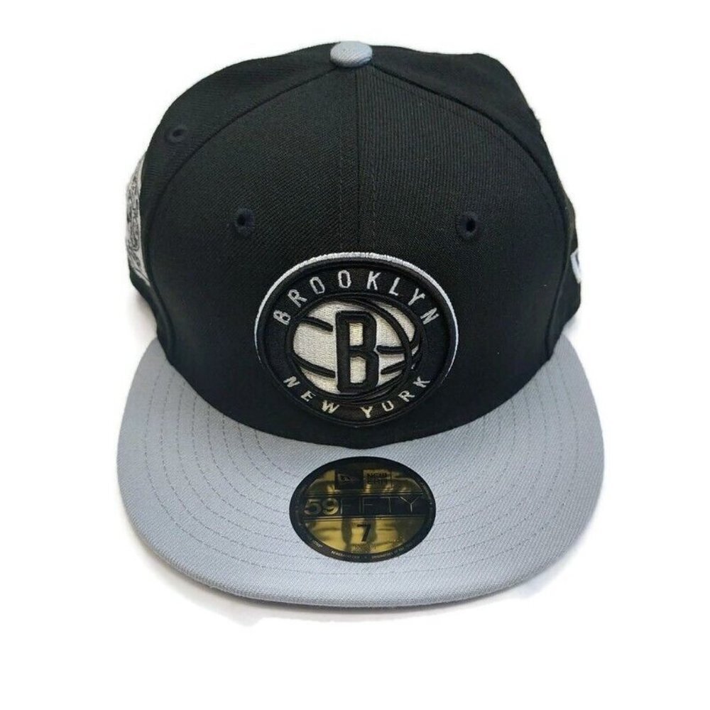 59Fifty New Era Mens Size 7 NBA Brooklyn Nets Fitted Hat Cap Pennant Patch Black